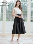 画像5: [送料無料][GINZA COUTURE]ホワイト×ブラック・バイカラー・シェブロン切替・ノースリーブ・ハイウエスト・Aライン・ミディアムドレス・ワンピース[即日発送][大きいサイズあり] (5)