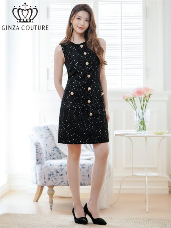画像19: [送料無料][GINZA COUTURE]グレー・ネイビー・ワインレッド・ホワイト・ブラック・ツイード・スパンコール・ノースリーブ・ポケット・Aライン・ミニドレス・ワンピース[即日発送][大きいサイズあり] (19)