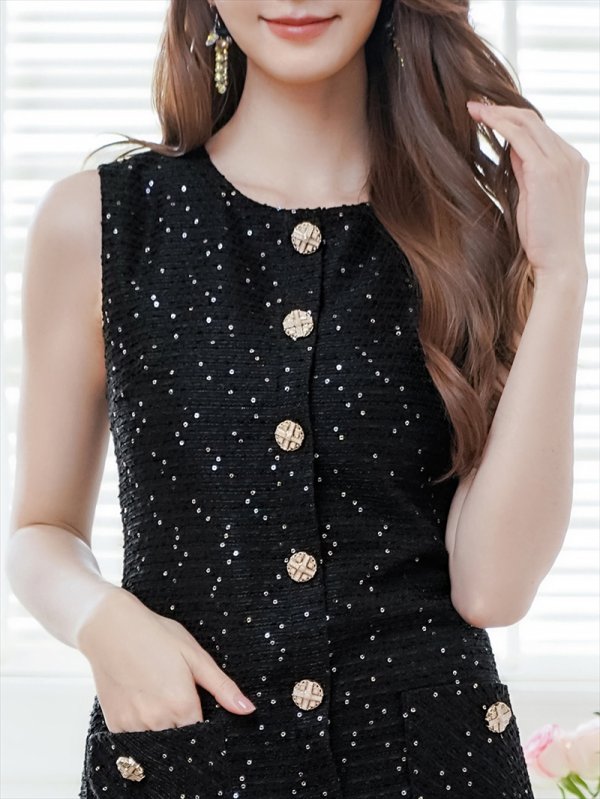 画像16: [送料無料][GINZA COUTURE]ワインレッド・ホワイト・ブラック・ネイビー・グレー・ツイード・スパンコール・ノースリーブ・ポケット・Aライン・ミニドレス・ワンピース[即日発送][大きいサイズあり] (16)