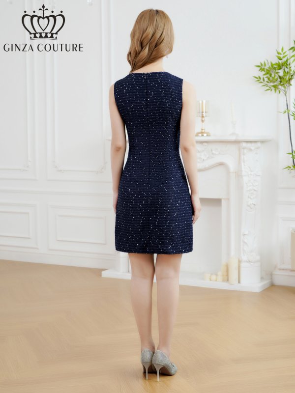 画像9: [送料無料][GINZA COUTURE]グレー・ネイビー・ワインレッド・ホワイト・ブラック・ツイード・スパンコール・ノースリーブ・ポケット・Aライン・ミニドレス・ワンピース[即日発送][大きいサイズあり] (9)