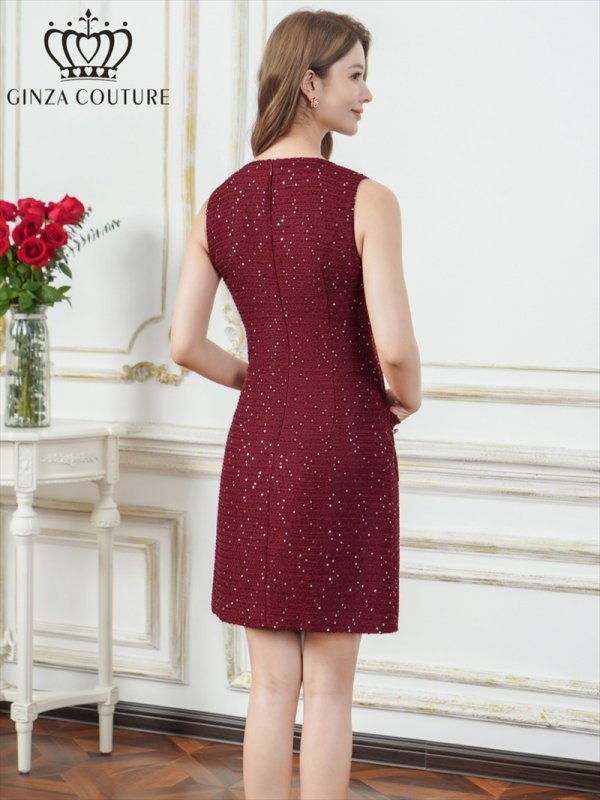 画像3: [送料無料][GINZA COUTURE]ワインレッド・ホワイト・ブラック・ネイビー・グレー・ツイード・スパンコール・ノースリーブ・ポケット・Aライン・ミニドレス・ワンピース[即日発送][大きいサイズあり] (3)