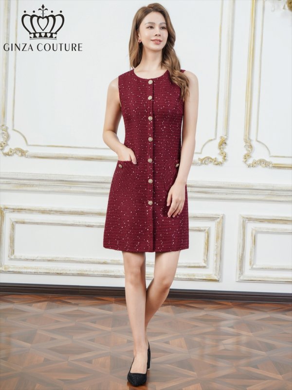画像5: [送料無料][GINZA COUTURE]ワインレッド・ホワイト・ブラック・ネイビー・グレー・ツイード・スパンコール・ノースリーブ・ポケット・Aライン・ミニドレス・ワンピース[即日発送][大きいサイズあり] (5)
