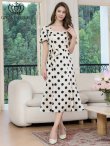 画像5: [送料無料][GINZA COUTURE]アイボリー×ブラック・ブラック×アイボリー・パフスリーブ・半袖・サテンジャガード・ドット・リボン・Aライン・ミディアムドレス・ワンピース[即日発送][大きいサイズあり] (5)