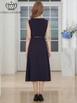 画像3: [送料無料][GINZA COUTURE]ブラック×ホワイト・バイカラー・ノースリーブ・Vネック・レイヤード・プリーツ・ベルト付き・Aライン・ミディアムドレス・ワンピース[即日発送][大きいサイズあり] (3)