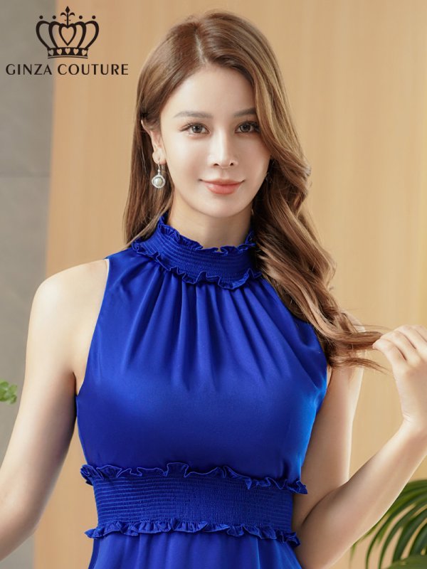 画像4: [送料無料][GINZA COUTURE]ロイヤルブルー・レッド×ホワイト・レッド・ホワイト・ブラック×ホワイト・首元フリル・ウエストマーク・アメリカンスリーブ・ティアード・Aライン・ミニドレス・ワンピース[即日発送][大きいサイズあり] (4)