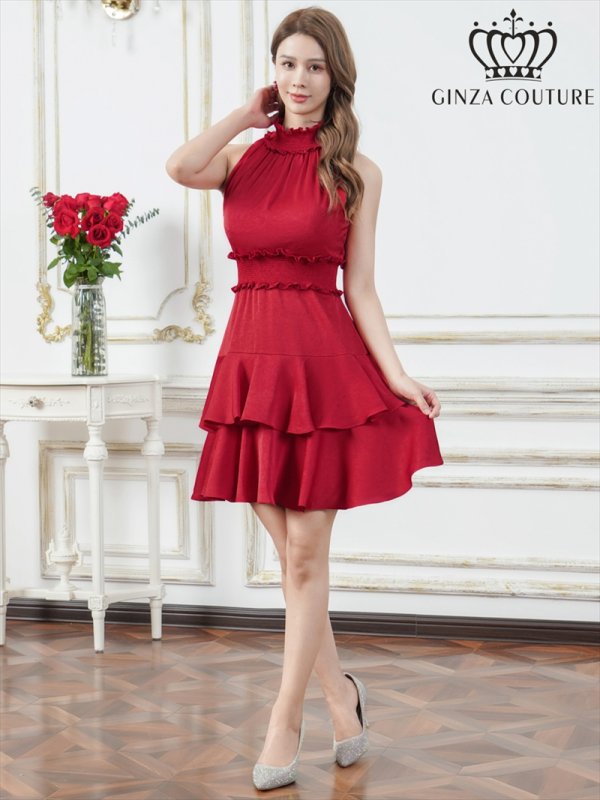 画像5: [送料無料][GINZA COUTURE]レッド・レッド×ホワイト・ホワイト・ブラック×ホワイト・ロイヤルブルー・ドット・花柄・プリント・ワンカラー・首元フリル・ウエストマーク・アメリカンスリーブ・ティアード・Aライン・ミニドレス・ワンピース[即日発送][大きいサイズあり] (5)