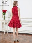 画像9: [送料無料][GINZA COUTURE]レッド・レッド×ホワイト・ホワイト・ブラック×ホワイト・ロイヤルブルー・ドット・花柄・プリント・ワンカラー・首元フリル・ウエストマーク・アメリカンスリーブ・ティアード・Aライン・ミニドレス・ワンピース[即日発送][大きいサイズあり] (9)