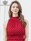 画像10: [送料無料][GINZA COUTURE]レッド・レッド×ホワイト・ホワイト・ブラック×ホワイト・ロイヤルブルー・ドット・花柄・プリント・ワンカラー・首元フリル・ウエストマーク・アメリカンスリーブ・ティアード・Aライン・ミニドレス・ワンピース[即日発送][大きいサイズあり] (10)
