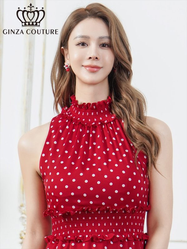 画像10: [送料無料][GINZA COUTURE]レッド・レッド×ホワイト・ホワイト・ブラック×ホワイト・ロイヤルブルー・ドット・花柄・プリント・ワンカラー・首元フリル・ウエストマーク・アメリカンスリーブ・ティアード・Aライン・ミニドレス・ワンピース[即日発送][大きいサイズあり] (10)