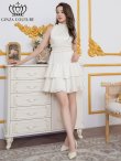画像9: [送料無料][GINZA COUTURE]ブラック×ホワイト・ホワイト・ロイヤルブルー・花柄・プリント・首元フリル・ウエストマーク・アメリカンスリーブ・ティアード・Aライン・ミニドレス・ワンピース[即日発送][大きいサイズあり] (9)