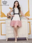 画像5: [送料無料][GINZA COUTURE]ホワイト×ピンク・ホワイト×ブラック・ノースリーブ・パイピング・サイドレース・切替・Aライン・フレア・ミニドレス・ワンピース[即日発送][大きいサイズあり] (5)