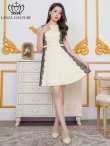 画像1: [送料無料][GINZA COUTURE]アイボリー×ブラック・バイカラー・ノースリーブ・サイドレース・Aライン・フレア・ミニドレス・ワンピース[即日発送][大きいサイズあり] (1)