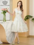 画像1: [送料無料][GINZA COUTURE]アイボリー・ピンク・オーガンジー・ジャガード・花柄・金糸・ノースリーブ・Vネック・Aライン・フレア・ミディアムドレス・ワンピース[即日発送][大きいサイズあり] (1)