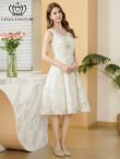 画像5: [送料無料][GINZA COUTURE]アイボリー・ピンク・オーガンジー・ジャガード・花柄・金糸・ノースリーブ・Vネック・Aライン・フレア・ミディアムドレス・ワンピース[即日発送][大きいサイズあり] (5)
