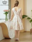 画像9: [送料無料][GINZA COUTURE]アイボリー・ピンク・オーガンジー・ジャガード・花柄・金糸・ノースリーブ・Vネック・Aライン・フレア・ミディアムドレス・ワンピース[即日発送][大きいサイズあり] (9)