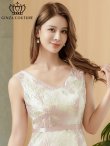 画像10: [送料無料][GINZA COUTURE]アイボリー・ピンク・オーガンジー・ジャガード・花柄・金糸・ノースリーブ・Vネック・Aライン・フレア・ミディアムドレス・ワンピース[即日発送][大きいサイズあり] (10)