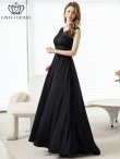 画像2: [送料無料][GINZA COUTURE]ブラック・ブラクラ×ホワイト・ホワイト×ブラック・イエロー・パープル・ロイヤルブルー・ホワイト・ワインレッド・サテン・シンプル・Vネック・ノースリーブ・ウエストマーク・Aライン・ロングドレス[即日発送][大きいサイズあり] (2)
