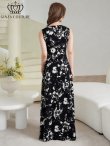 画像3: [送料無料][GINZA COUTURE]ブラック×ホワイト・ホワイト×ブラック・イエロー・パープル・ロイヤルブルー・ホワイト・ワインレッドサテン・シンプル・Vネック・ノースリーブ・ウエストマーク・Aライン・ロングドレス[即日発送][大きいサイズあり] (3)