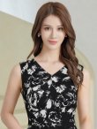画像4: [送料無料][GINZA COUTURE]ブラック×ホワイト・ホワイト×ブラック・イエロー・パープル・ロイヤルブルー・ホワイト・ワインレッドサテン・シンプル・Vネック・ノースリーブ・ウエストマーク・Aライン・ロングドレス[即日発送][大きいサイズあり] (4)