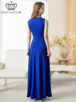 画像3: [送料無料][GINZA COUTURE]ロイヤルブルー・ホワイト・ワインレッド・サテン・シンプル・Vネック・ノースリーブ・ウエストマーク・Aライン・ロングドレス[即日発送][大きいサイズあり] (3)