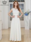 画像5: [送料無料][GINZA COUTURE]ホワイト・ロイヤルブルー・ワインレッド・サテン・シンプル・Vネック・ノースリーブ・ウエストマーク・Aライン・ロングドレス[即日発送][大きいサイズあり] (5)