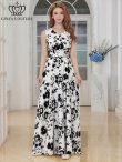 画像20: [送料無料][GINZA COUTURE]ロイヤルブルー・ホワイト・ワインレッド・パープル・イエロー・ホワイト×ブラック・サテン・シンプル・Vネック・ノースリーブ・ウエストマーク・Aライン・ロングドレス[即日発送][大きいサイズあり] (20)