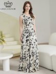 画像2: [送料無料][GINZA COUTURE]ホワイト×ブラック・ブラック×ホワイト・イエロー・パープル・ロイヤルブルー・ホワイト・ワインレッドサテン・シンプル・Vネック・ノースリーブ・ウエストマーク・Aライン・ロングドレス[即日発送][大きいサイズあり] (2)