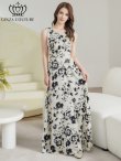 画像5: [送料無料][GINZA COUTURE]ホワイト×ブラック・ブラック×ホワイト・イエロー・パープル・ロイヤルブルー・ホワイト・ワインレッドサテン・シンプル・Vネック・ノースリーブ・ウエストマーク・Aライン・ロングドレス[即日発送][大きいサイズあり] (5)