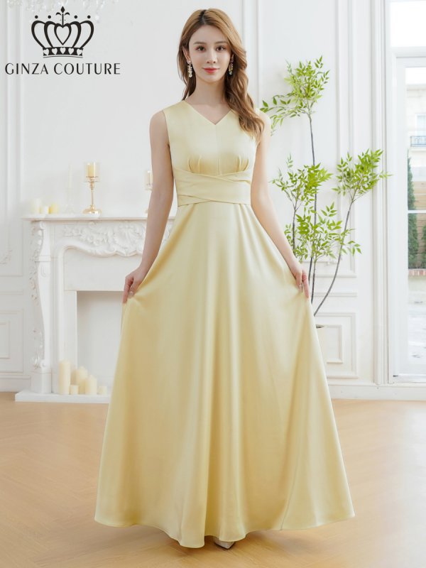 画像7: [送料無料][GINZA COUTURE]]パープル・イエロー・ロイヤルブルー・ホワイト・ワインレッド・サテン・シンプル・Vネック・ノースリーブ・ウエストマーク・Aライン・ロングドレス[即日発送][大きいサイズあり] (7)