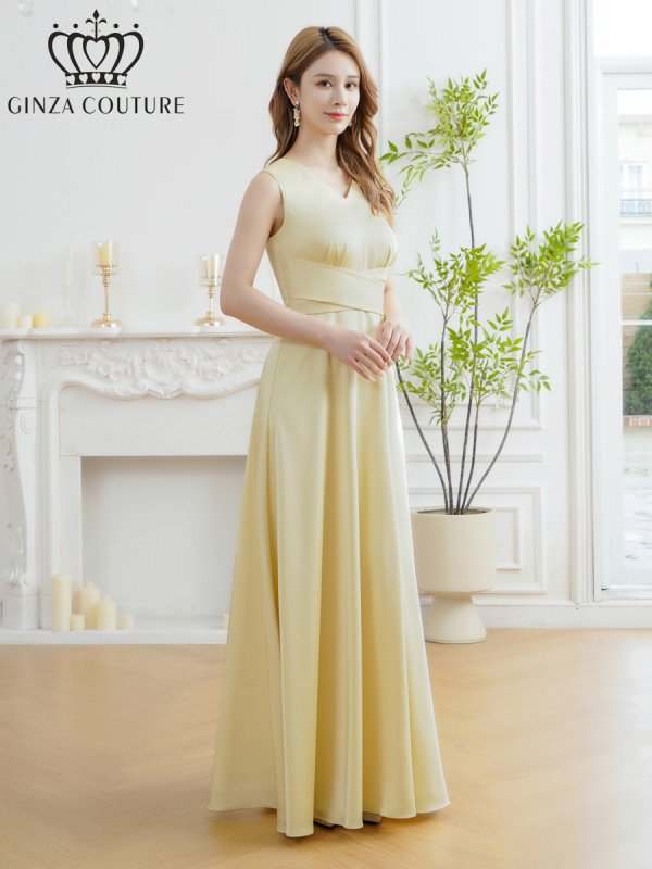 画像8: [送料無料][GINZA COUTURE]]パープル・イエロー・ロイヤルブルー・ホワイト・ワインレッド・サテン・シンプル・Vネック・ノースリーブ・ウエストマーク・Aライン・ロングドレス[即日発送][大きいサイズあり] (8)