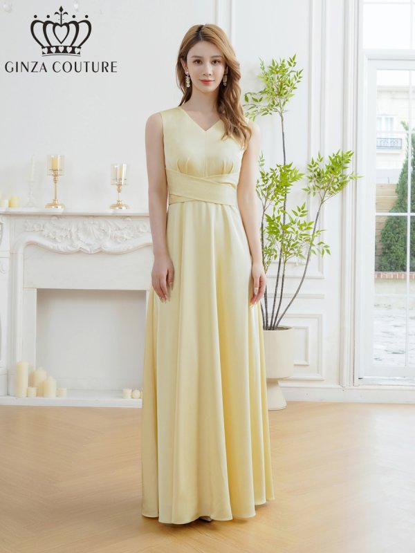 画像11: [送料無料][GINZA COUTURE]]パープル・イエロー・ロイヤルブルー・ホワイト・ワインレッド・サテン・シンプル・Vネック・ノースリーブ・ウエストマーク・Aライン・ロングドレス[即日発送][大きいサイズあり] (11)