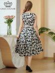 画像3: [送料無料][GINZA COUTURE]ブラック×ホワイト・サテン・花柄・プリント・ハイウエスト・レース切替・Aライン・ミディアムドレス・ワンピース[即日発送][大きいサイズあり] (3)