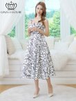 画像2: [送料無料][GINZA COUTURE]ホワイト×ブラック・フラワープリント・バイカラー・ノースリーブ・フレア・Aライン・ミディアムドレス・ワンピース[即日発送][大きいサイズあり] (2)