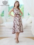 画像1: [送料無料][GINZA COUTURE]ホワイト×ブラウン・シフォン・プリント・切替・Aライン・ノースリーブ・ミディアムドレス・ワンピース[即日発送][大きいサイズあり] (1)