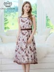 画像2: [送料無料][GINZA COUTURE]ホワイト×ブラウン・シフォン・プリント・切替・Aライン・ノースリーブ・ミディアムドレス・ワンピース[即日発送][大きいサイズあり] (2)