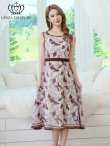 画像5: [送料無料][GINZA COUTURE]ホワイト×ブラウン・シフォン・プリント・切替・Aライン・ノースリーブ・ミディアムドレス・ワンピース[即日発送][大きいサイズあり] (5)