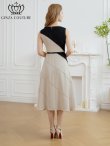 画像3: [送料無料][GINZA COUTURE]ブラック×ベージュ・バイカラー・ノースリーブ・切替・ベルト付き・アシンメトリー・Aライン・ミディアムドレス・ワンピース[即日発送][大きいサイズあり] (3)