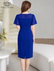 画像3: [送料無料][GINZA COUTURE]ロイヤルブルー・オレンジ・グレー・ワンカラー・シンプル・スクープネック・袖付き・半袖・膝丈・無地・タイト・ミディアムドレス・ワンピース[即日発送][大きいサイズあり] (3)