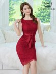 画像6: [送料無料][GINZA COUTURE]レッド・ホワイト・アイボリー・総レース・ウエストリボン・ノースリーブ・タイト・膝丈・ミディアムドレス・ワンピース[即日発送][大きいサイズあり] (6)