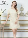 画像1: [送料無料][GINZA COUTURE]アイボリー・ツイード・ポケット・金ボタン・パールブローチ付き・半袖・Aライ・ミニドレス・ワンピース[即日発送][大きいサイズあり] (1)