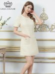 画像2: [送料無料][GINZA COUTURE]アイボリー・ツイード・ポケット・金ボタン・パールブローチ付き・半袖・Aライ・ミニドレス・ワンピース[即日発送][大きいサイズあり] (2)