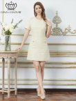 画像5: [送料無料][GINZA COUTURE]アイボリー・ツイード・ポケット・金ボタン・パールブローチ付き・半袖・Aライ・ミニドレス・ワンピース[即日発送][大きいサイズあり] (5)