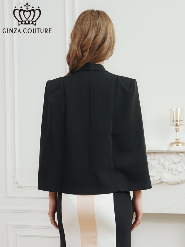 画像3: [送料無料][GINZA COUTURE]ブラック・ホワイト・ワンカラー・シンプル・無地・ケープ・ボレロ[即日発送][大きいサイズあり] (3)