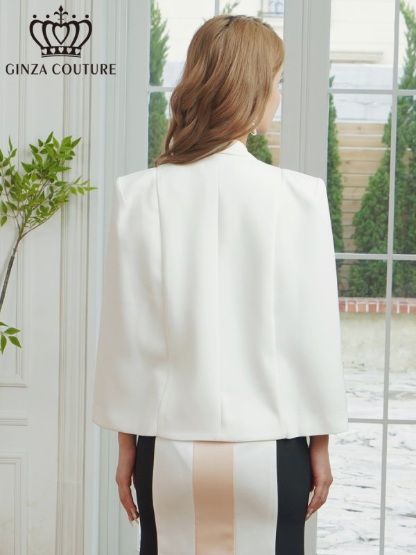 画像6: [送料無料][GINZA COUTURE]ブラック・ホワイト・ワンカラー・シンプル・無地・ケープ・ボレロ[即日発送][大きいサイズあり] (6)