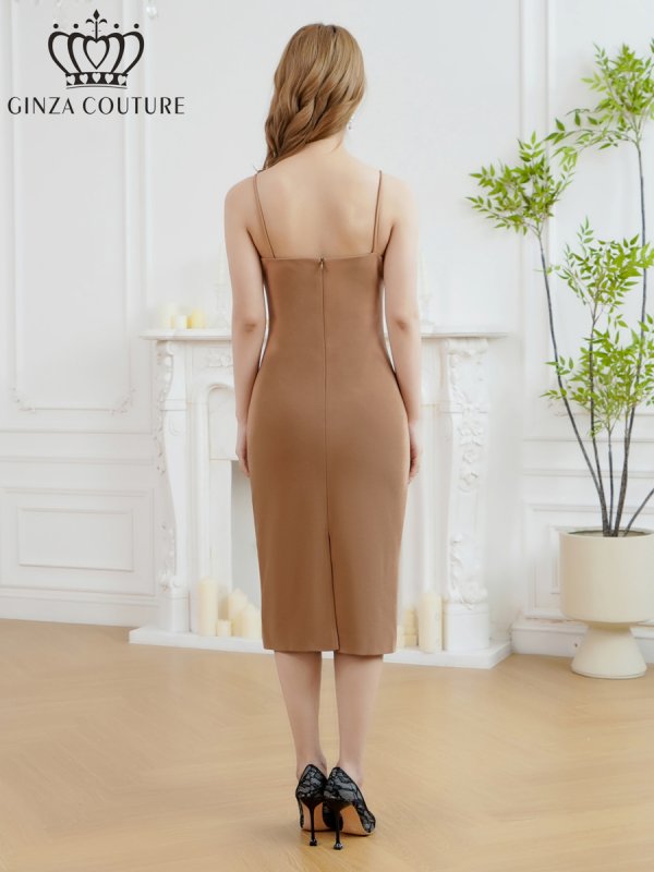 画像9: [送料無料][GINZA COUTURE]パープル・ブラウン・ロイヤルブルー・ワンカラー・キャミソール・タイト・シンプル・ミディアムドレス・ワンピース[即日発送][大きいサイズあり] (9)