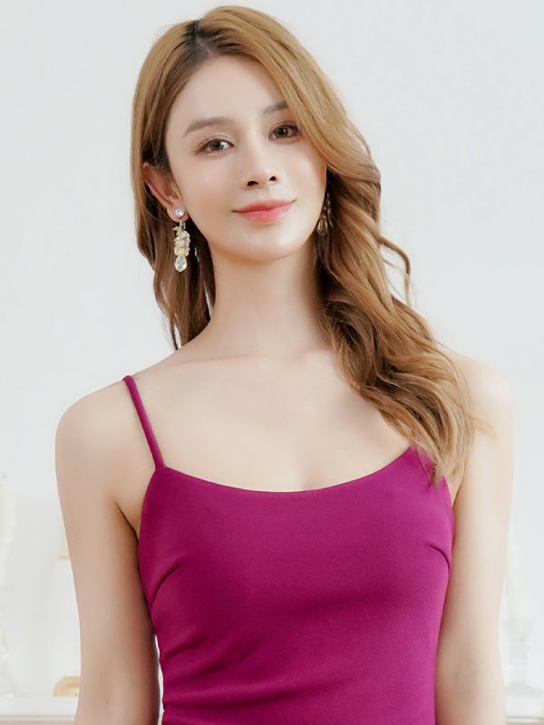 画像4: [送料無料][GINZA COUTURE]パープル・ブラウン・ロイヤルブルー・ワンカラー・キャミソール・タイト・シンプル・ミディアムドレス・ワンピース[即日発送][大きいサイズあり] (4)