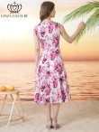 画像3: [送料無料][GINZA COUTURE]ホワイト×ピンク・花柄・プリント・ノースリーブ・Aライン・フレア・ミディアムドレス・ワンピース[即日発送][大きいサイズあり] (3)