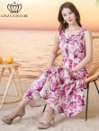 画像6: [送料無料][GINZA COUTURE]ホワイト×ピンク・花柄・プリント・ノースリーブ・Aライン・フレア・ミディアムドレス・ワンピース[即日発送][大きいサイズあり] (6)