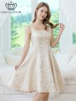 画像2: [送料無料][GINZA COUTURE]ベージュ×ゴールド・ジャガード・シンプル・スクエアネック・ノースリーブ・膝丈・フレア・Aライン・ミディアムドレス・ワンピース[即日発送][大きいサイズあり] (2)