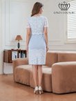 画像3: [送料無料][GINZA COUTURE]ブルー×ホワイト・半袖・レース・タイト・ミニドレス・ワンピース[即日発送][大きいサイズあり] (3)